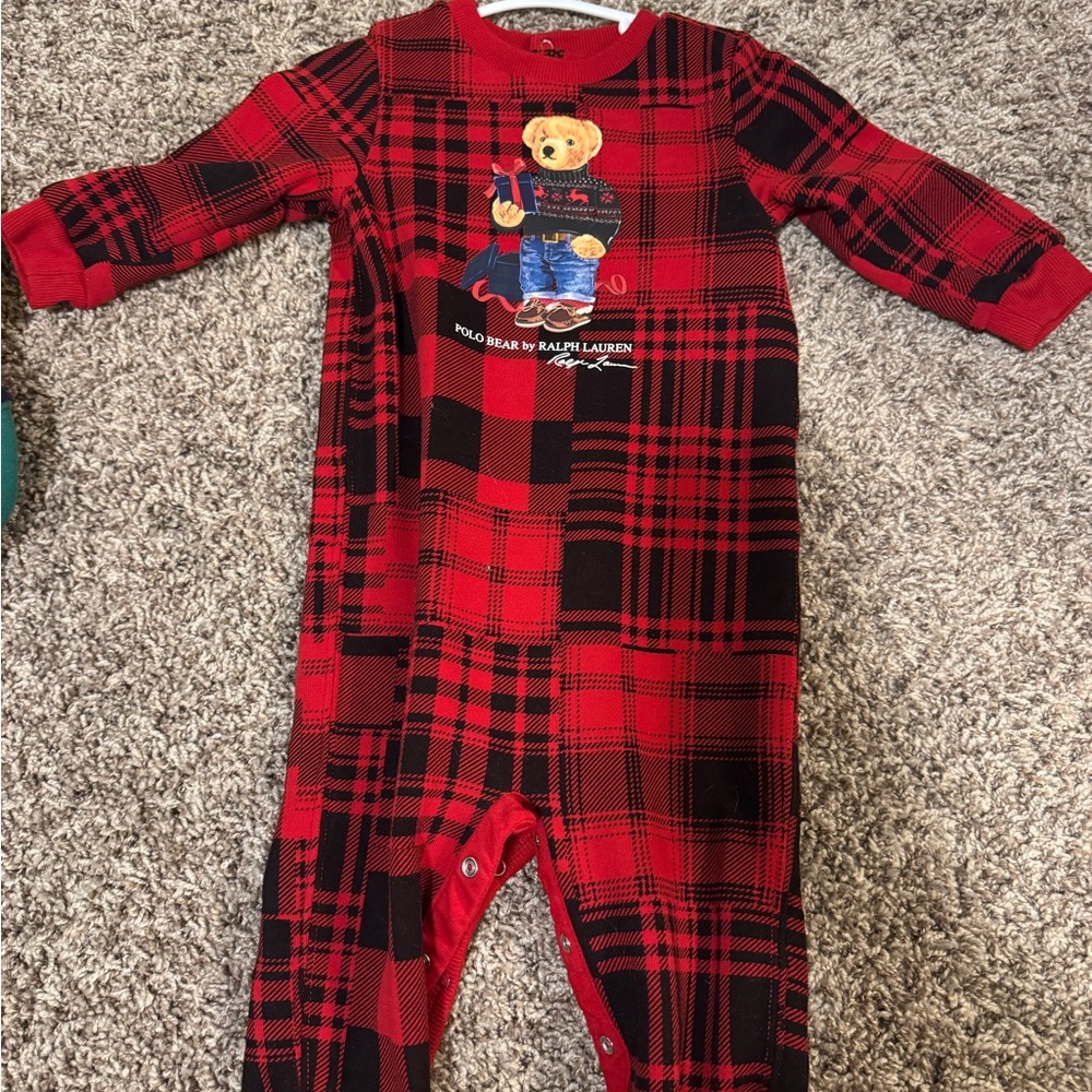 Ralph Lauren Red and Black Plaid Polo Bear One-Piece Footie